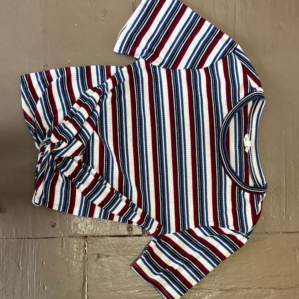 En Creme Striped Crop Top - Red, Blue, White